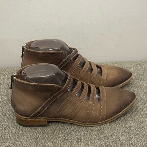 Free People Swept Away Strappy Brown Ankle Boots Size 37=6.5